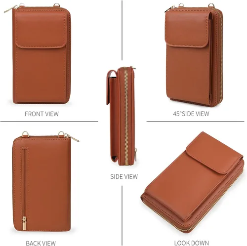 Vista 6 de Crossbody Bag Small Ladies Bag Mobile Wallet with Multiple Credit Card Holders Made of PU Leather with Multiple Pockets