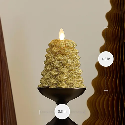 Vista 5 de Luminara Vela LED sin llama con rica purpurina dorada North Tree Pilar de Llama en Movimiento (3.3" x 4.3")