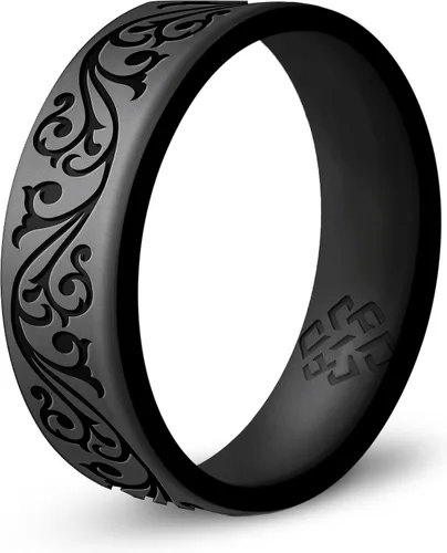 Vista 14 de Anillo de silicona Knot Theory en Filigrana, Floral, Corazones o Laurel - Banda de boda de silicona grabada de doble capa, para actividades
