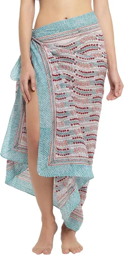 Vista 30 de parihan Traje de Baño Pareo de Playa Sarong Cubiertas para Mujeres - Falda Envolvente con Estampado a Mano Zafiro azul