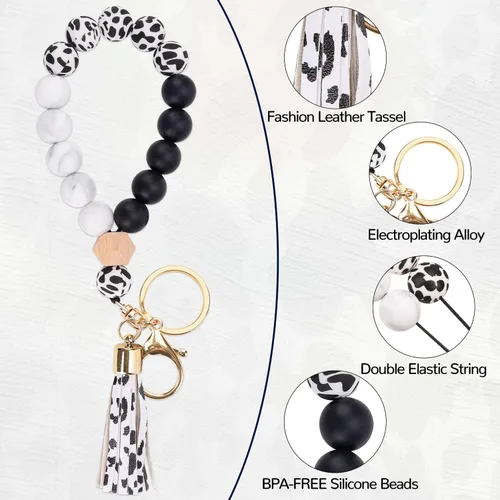 Vista 4 de Llavero de silicona para mujer, pulsera con cuentas para automóvil