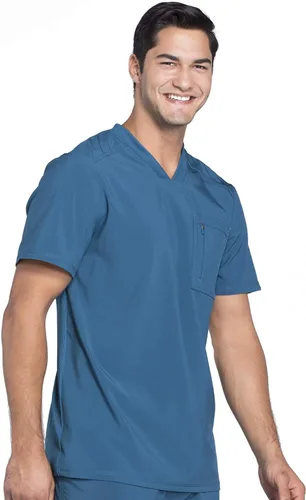Vista 5 de Cherokee Infinity - Camisa quirúrgica para hombre, color sólido, con cuello en V