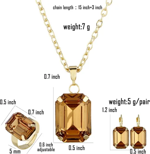 Vista 3 de HSQYJ Conjunto de joyas de cristal de color de moda, colgante de geometría rectangular, collar de diamantes de imitación, anillos y pendientes