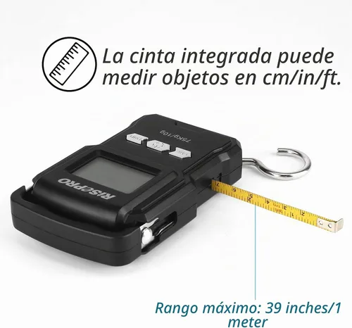 Vista 4 de RISEPRO® Balanza digital de peces de 165.3 lbs/165 libras con regla de 39 pulgadas, balanza electrónica de equipaje para pescar, gancho colgante