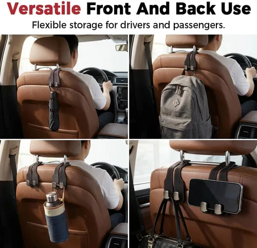 Vista 5 de Ganchos para reposacabezas de asiento de automóvil, soporte de doble gancho Marrón