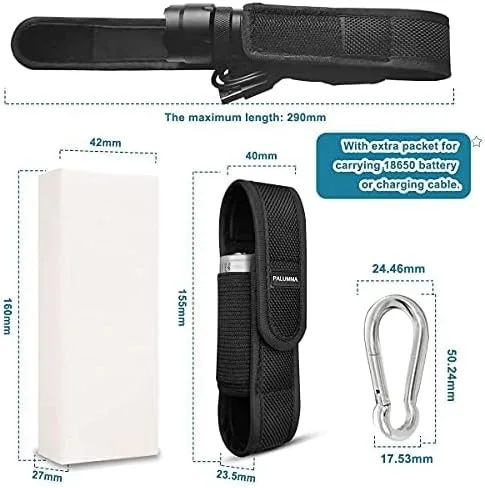 Vista 2 de PALUMMA Funda de nailon para linterna con mosquetón, soporte de cinturón de linterna de ajuste flexible para la mayoría de marcas de tamaño de hasta