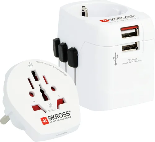 Vista 3 de SKROSS Pro Light World - Adaptador de viaje con USB Adaptador de viaje de 3 polos con sistema deslizante Diseñado para más de 200 países