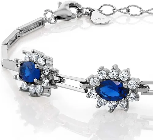 Vista 2 de Gem Stone King Pulsera de tenis de plata de ley 925 con zafiro simulado para mujer (2.36 quilates, 7 pulgadas con extensor de 1 pulgada), Metal