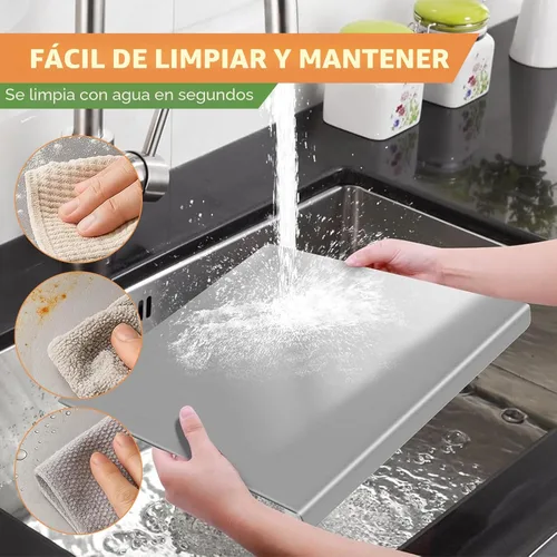 Vista 5 de Sakerplus Tabla de cortar de acero inoxidable con borde antideslizante, tabla de cortar de cocina para hornear, carne, verduras y pan, apta