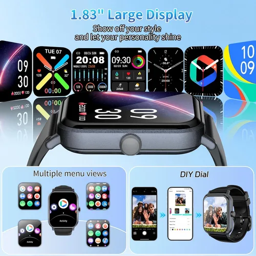 Vista 5 de Reloj inteligente para hombres y mujeres con llamadas, rastreador de actividad física de 1.83 pulgadas con monitor de frecuencia cardíaca/sueño