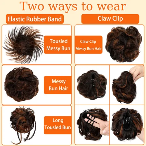 Vista 3 de 4 piezas de cabello desordenado con moño despeinado para mujer, extensión de cabello con banda de goma elástica, accesorios para el cabello para 4