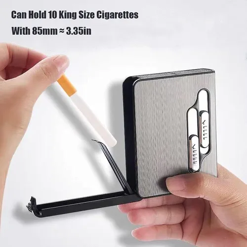 Vista 4 de Caja de cigarrillos con encendedor, 10 cajas de cigarrillos de tamaño regular, soporte de expulsión automática integrado con encendedor de doble