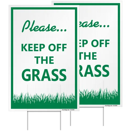 Vista 6 de SmartSign Letrero LawnBoss® con texto en inglés "Please - Keep Off the Grass", letrero de aluminio de 10 x 12 pulgadas con estaca de 3 pies Letrero