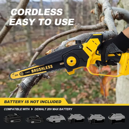 Vista 3 de Mini motosierra para batería Dewalt de 20 V MAX, mini motosierra eléctrica de mano inalámbrica de 8 pulgadas, motosierra sin escobillas para corte