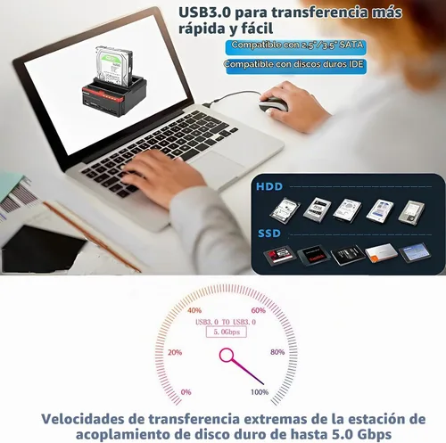 Vista 3 de IDE - Estación de acoplamiento para disco duro, lector de muelle de disco duro, caja de disco duro externo de 2.5 y 3.5 pulgadas, lector de tarjetas