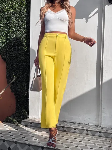 Vista 5 de Floerns Pantalones plisados de cintura alta con botones y bolsillos para mujer