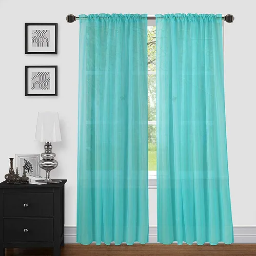 Vista 24 de Sapphire Home Cortinas traslúcidas negras de 63 pulgadas de largo, juego de 2 paneles de cortinas traslúcidas, filtrantes de luz, cortinas Negro