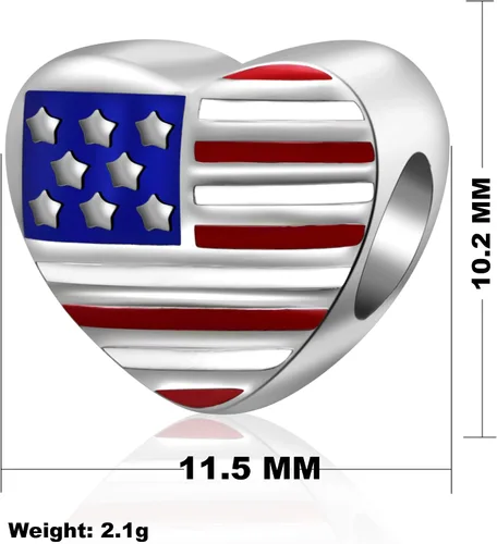 Vista 2 de Hoobeads - Abalorio de plata de ley 925 esmaltado, diseño de bandera de Estados Unidos