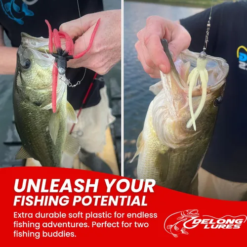 Vista 5 de Delong Lures - Los Señuelos de Pesca Squirm - Kit Definitivo de Pesca de Lubina - Jigs con Peso para Agua Dulce y Salada, Señuelos Swimbait Grandes