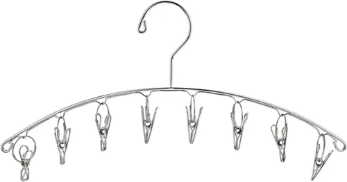 Vista 6 de Percha de secado de ropa de acero inoxidable fuerte con 10 pinzas para la ropa, ahorro de espacio para interiores, organizador de ropa, manoplas 10