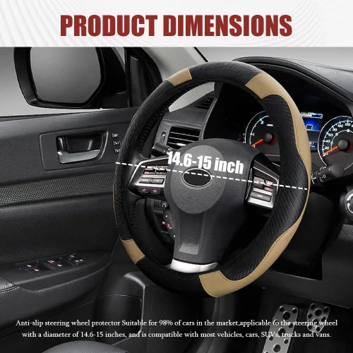 Vista 2 de Funda para Volante de Automóvil, Protector de Volante, Universal 14.5-15 Pulgadas Cuero de Microfibra Transpirable Fundas para Volante de Auto