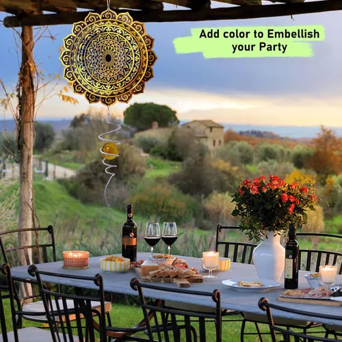 Vista 3 de Aoedelyart Molinillo de viento con mandala, oro intenso, de acero inoxidable de 12 pulgadas, para exteriores, regalo de jardín para mujeres, mamá