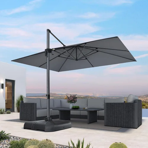 Vista 59 de PURPLE LEAF Sombrilla de patio de 8 pies para exteriores, sombrilla voladiza cuadrada de aluminio con rotación de 360 grados para jardín, terraza