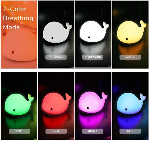 Vista 6 de OURRY Linda luz nocturna de ballena para niños, luz nocturna Kawaii para bebé con 7 colores LED cambiantes, control táctil, lámpara nocturna suave