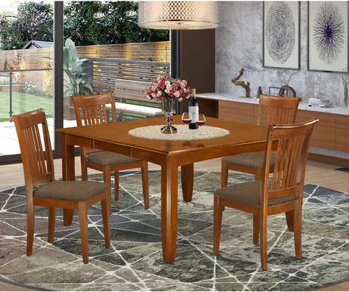Vista 2 de East West Furniture PFPO5-SBR-C - Juego de mesa de cocina de 5 piezas para 4 personas, incluye una mesa de comedor cuadrada con hojas de mariposa