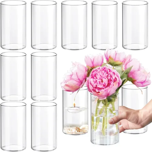 Vista 8 de 12 piezas de jarrones de vidrio cilíndricos para centros de mesa, jarrones de brotes acanalados transparentes de 6 pulgadas para decoraciones