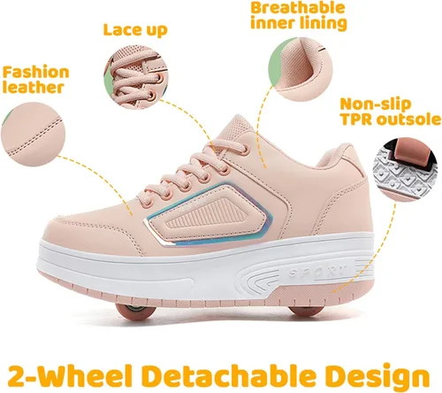 Vista 2 de Wooowyet - Zapatos con ruedas recargables para patinar para niños, unisex, con luces LED, moda