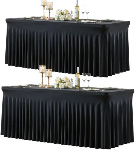 Vista 42 de Paquete de 2 manteles color azul bebé para mesas rectangulares de 6 pies, mantel ajustable de elastano, fundas de mesa elásticas de 6 pies, manteles