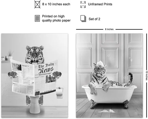 Vista 2 de Juego de decoración de baño de tigre, juego de baño para niños, hombres y mujeres, divertido arte de pared de baño, decoración de pared de baño