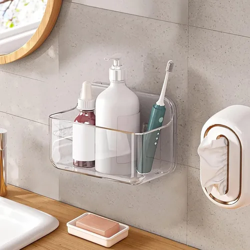 Vista 9 de Diesisa Organizador de Pared de 2 Piezas de Acrílico, Organizador Adhesivo Transparente para Puerta de Gabinete, Estantes de Baño para Pared, Sin