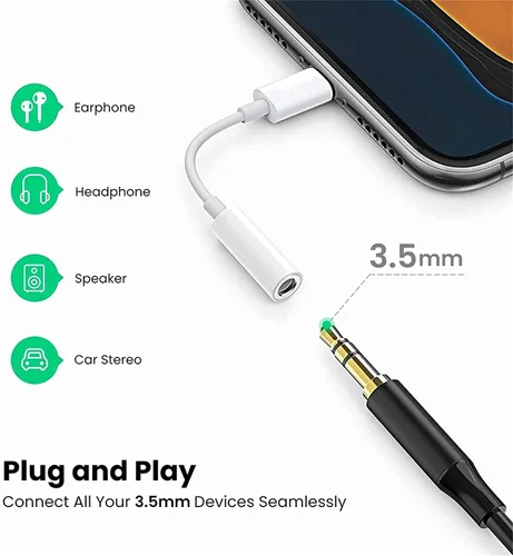 Vista 2 de [Certificado MFi de Apple] Apple Lightning a conector de auriculares de 0.138 in para iPhone, paquete de 2 adaptadores de audio auxiliar para iPhone