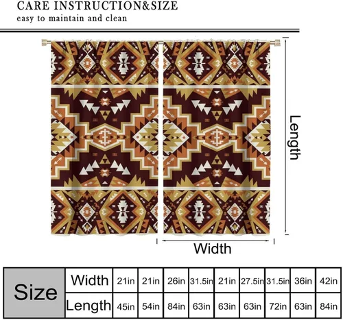 Vista 217 de Cortinas con patrón geométrico tribal, estilo suroeste, azteca, rústico, occidental, nativo americano, opacas, con bolsillo para barra, decoración