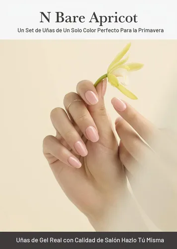 Vista 2 de ohora - Tiras de uñas de gel semicuradas (N Bare Apricot), funcionan con cualquier lámpara para uñas, larga duracion, con 2 almohadillas
