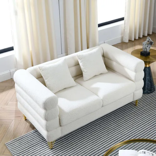 Vista 15 de KEVINSPACE Sofá biplaza de 60 pulgadas, sofá de 2 plazas para espacios pequeños, sofás modernos, sofá biplaza con 2 almohadas de mediados de siglo