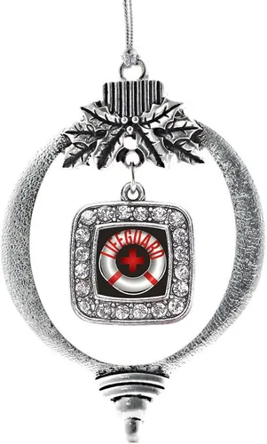 Vista 221 de Inspired Silver - Adorno con dije de reina de rodillo - Adornos navideños cuadrados de plata con joyas de circonita cúbica