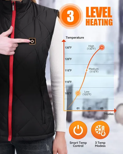 Vista 3 de HEATEDTEK Chaleco térmico para mujer chaleco ligero con calefacción 8 almohadillas de calefacción 3 controles de temperatura sin batería