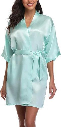 Vista 5 de Women's Satin Robes Short Bridesmaid Getting Ready Robe Soft Sleepwear Kimono Bathrobe for Bridal Wedding Party