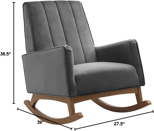 Vista 3 de Modway Sway Channel - Mecedora de terciopelo copetudo en color gris