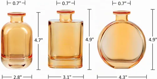 Vista 6 de Joeyan Juego de 3 jarrones de cristal ámbar – Florero decorativo rústico – Jarrón pequeño para botellas de centro de mesa para bodas, hogar
