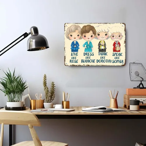 Vista 6 de Letrero de metal vintage con texto en inglés "Live Like Rose Dress Like Blanche Fashion Women Art Poster Retro Tin Sign for Home Bar Kitchen Pub