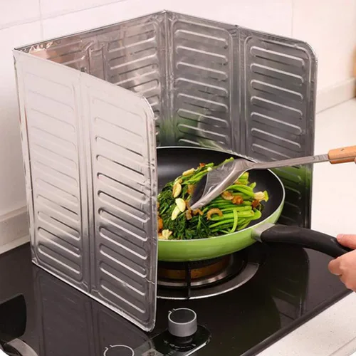 Vista 3 de Hztyyier Protector de salpicaduras de papel de aluminio a prueba de aceite de 3 caras, aislamiento térmico plegable, fácil de para estufa de cocina