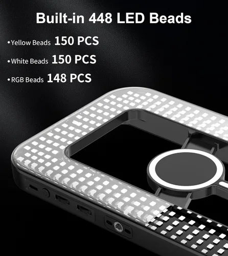 Vista 16 de Anillo de luz selfie magnético de 6000mAh RGB para iPhone, luz de teléfono recargable de 448 LED con soporte de trípode mini, estabilizador de mano