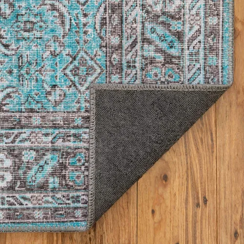 Vista 6 de Unique Loom Revival Collection - Alfombra tradicional con borde de medallón azul/negro (2 pies x 6 pies)