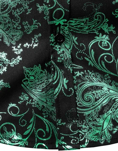 Vista 4 de ZEROYAA - Camisa de lujo para hombre con estampado de cachemira brillante elegante y ajustada con botones