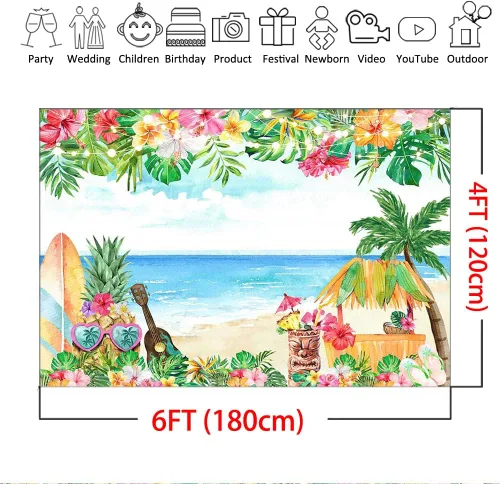 Vista 4 de Mocsicka Fondo de playa tropical de verano con temática hawaiana Aloha para cumpleaños, baby shower, fiesta, decoración de fondo para fiestas