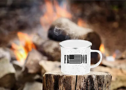 Vista 5 de Rogue River Tactical Taza de café esmaltada con bandera de la libertad de los Estados Unidos, regalo para veterano militar o patriótico americano